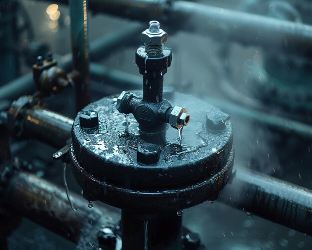 Photo a macro shot of a pressure relief valve in operation illustrating the safety mechanisms within petrochemical plants