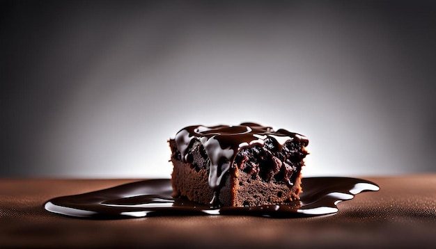 Macro shot of a single brownie with a gooey chocolate center