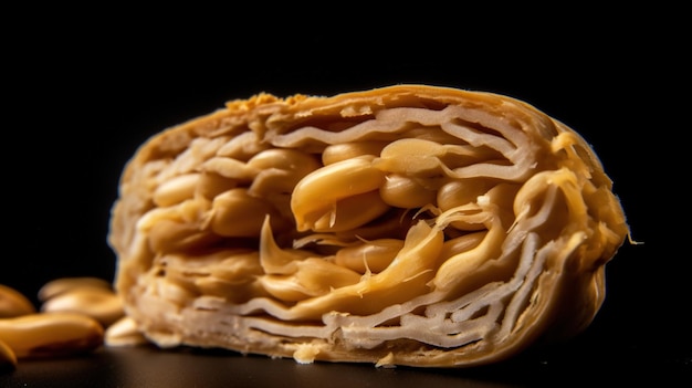 Macro shot of a single peanut split in half revealing its natural beauty