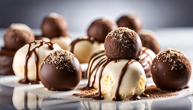 Macro shot of tiramisu cake pops coated in white chocolate