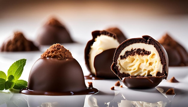 Macro shot of tiramisuinspired chocolate truffles filled with mascarpone cream