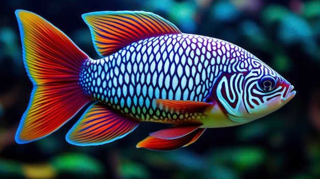 Macro shot of the vibrant colors and patterns on a fish Created with Generative AI technology