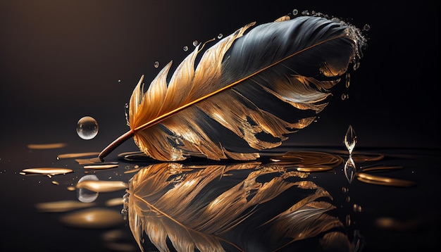 Macro Shot of Water Droplets on Duck Feather with Steam and Blurry Light Reflection Generative AI