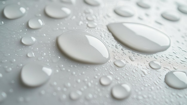 Photo macro shot of water droplets on a white surface