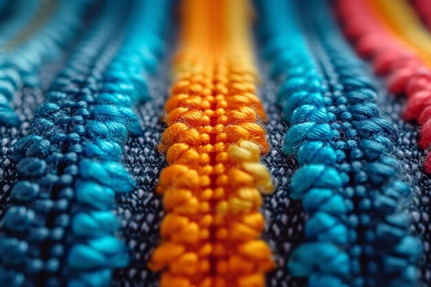 Photo a macro shot of a zipper with the teeth transforming into a lively multicolored pedestrian path