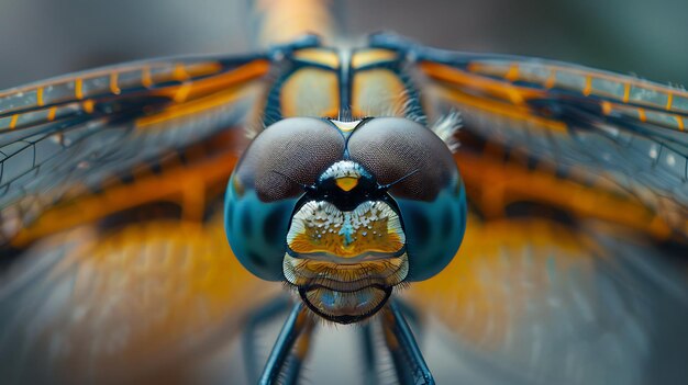 Photo macro shots showing of eyes dragonfly and wings detail beautiful dragonfly