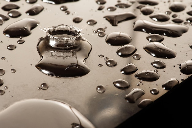 Macro splash macro photo of a drop of water falling on a reflective surface selective focus