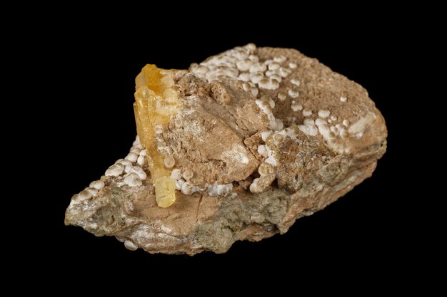 Macro stone Aragonite mineral on a black background