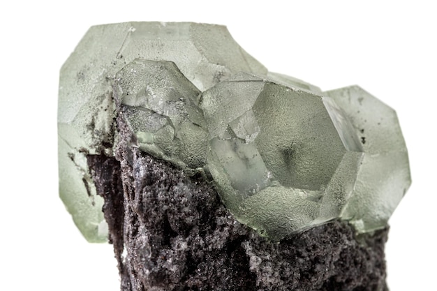 Macro stone Fluorite mineral on white background