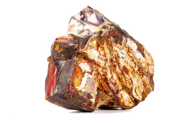 Macro stone mineral Mookaite Jasper on a white background