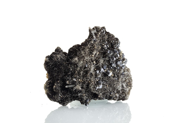 Macro stone mineral Quartz Sphalerite Galena pyrite on a white background