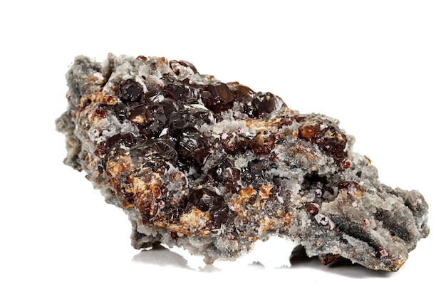 Macro stone mineral Sphalerite on a white background