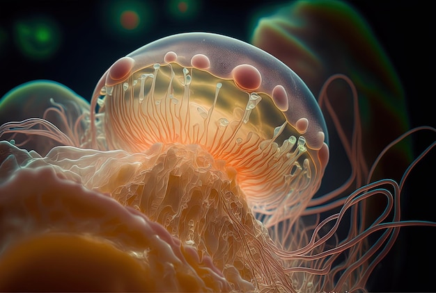 Macro of a stunning cassiopea andromeda jellyfish