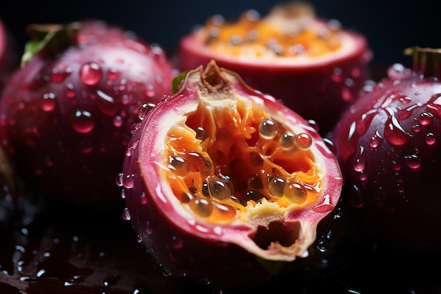 Macro Texture of Juicy Passion Fruit Rich Bright Juiciness