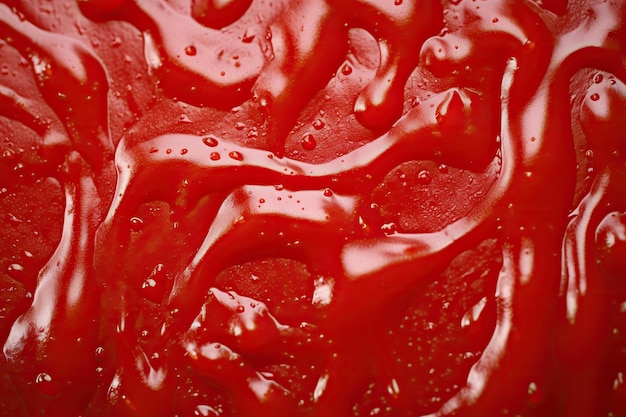 Photo macro texture of red ketchup tasty tomato sauce background