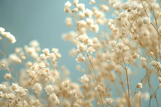 Macro View of Gypsophila Dry White Flowers