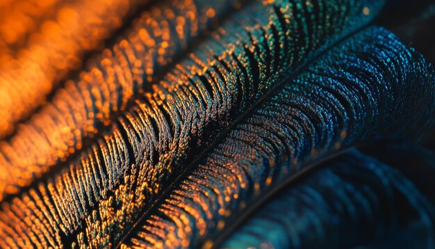 Photo macro view of peacock feathers