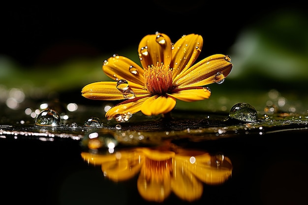 Macro Water Droplet on Yellow Leaf