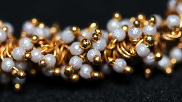 Macro of White Pearl with Golden Bracelet for Wedding with beautiful background