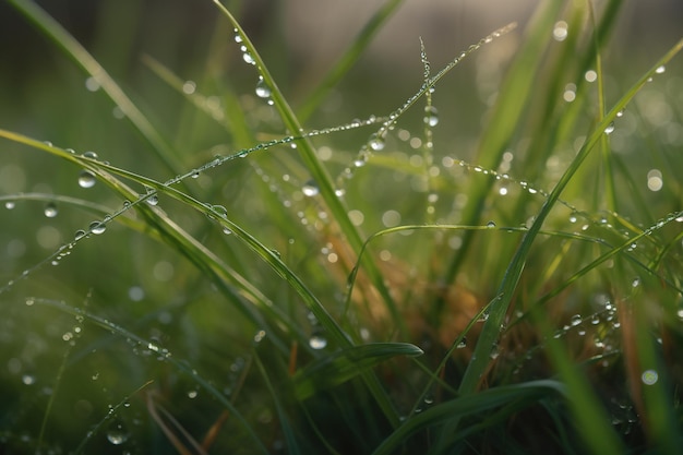 Macrophotography of Wasssertropfen Grass with Dew Closeup Nature Design