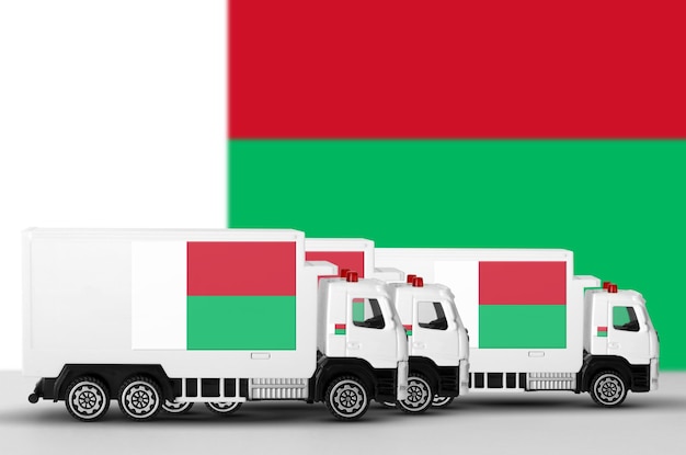 Photo madagascar flag depicted on side wall of white delivery van shipping and local delivery concept