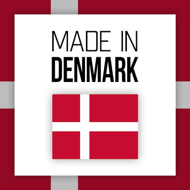 Made in Denmark label, illustration with national flag