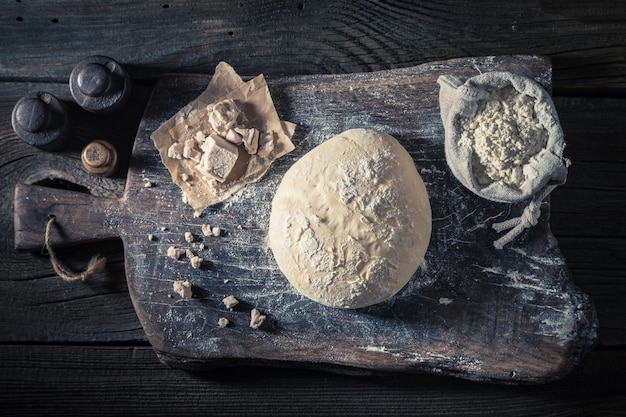 Made of fresh ingredients delicious and traditionally dough for bread