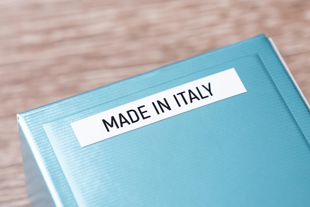 Made in Italy inscription on paper box of perfume