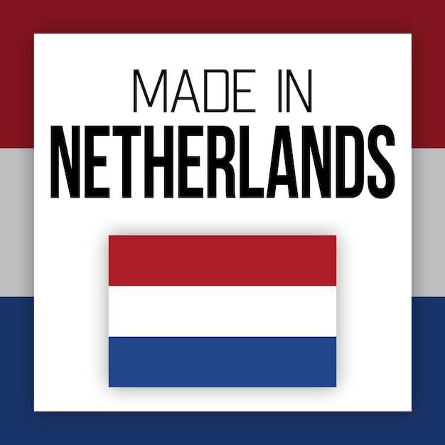 Photo made in netherlands label, illustration with national flag