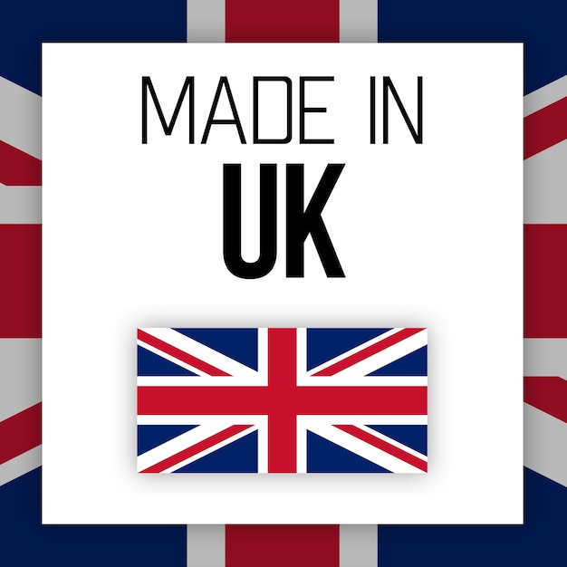 Made in UK, United Kingdom label, illustration with national flag