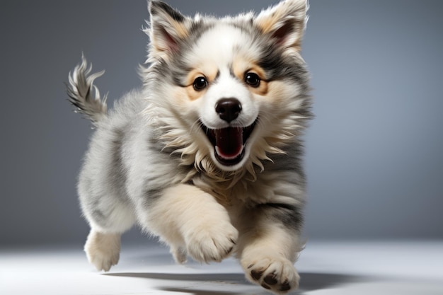 Madly happy Husky company dog is posing Cute Playful White Gray Puppy or Pet generative IA