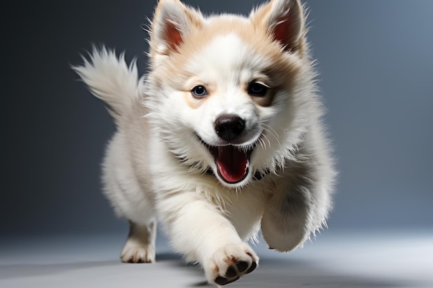 Madly happy Husky company dog is posing Cute Playful White Gray Puppy or Pet generative IA