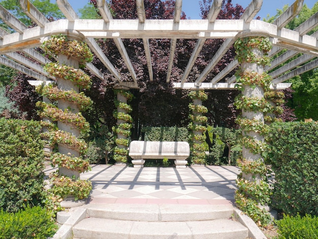 Madrid Spain July 28 2021 Nice garden design with climbing plants