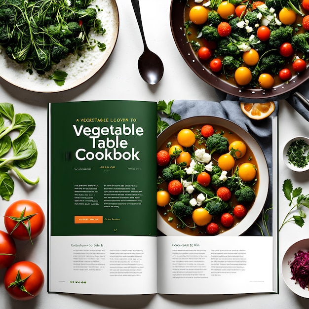 a magazine that has vegetables on it and a green cover