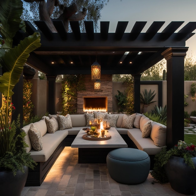 MagazineWorthy Outdoor Entertaining Space with Modern Design HighQuality Materials Cozy Atmosphere and Architectural Elements Generative AI