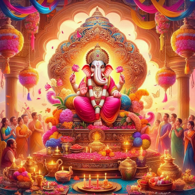 mage Description A vibrant depiction of Ganesh Chaturthi celebrations ai generated