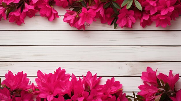 Magenta azaleas flowers on a white wooden