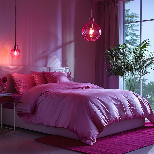 Magenta bedroom for video call