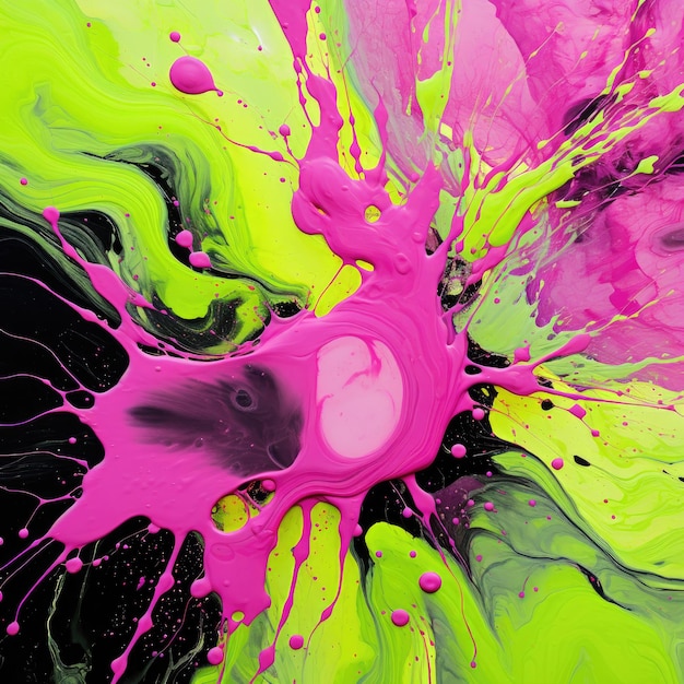 Magenta and lime green splashes creating a psychedelic dance