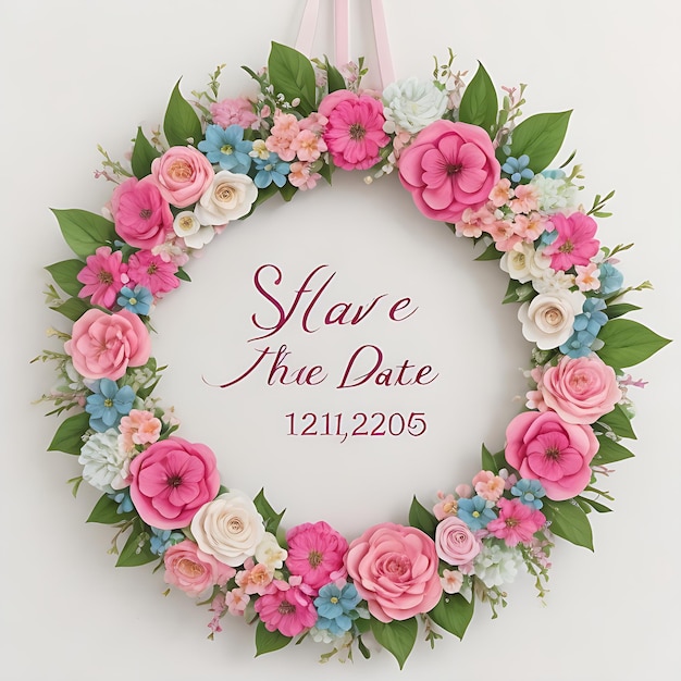 magenta Pastel Floral Wreath Save the Date with Watercolor Elegance