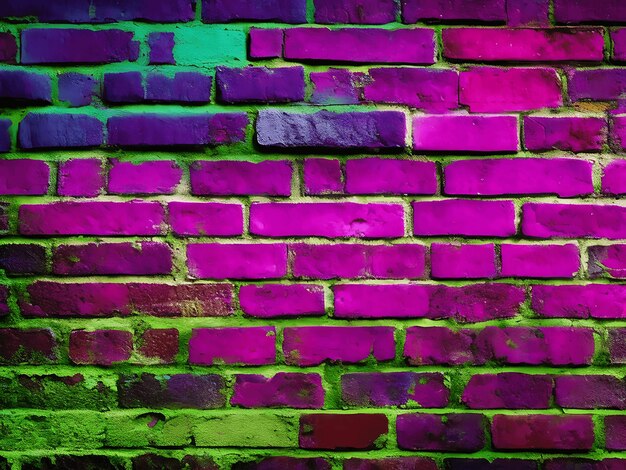 Magenta purple red brown green old brick wall Toned colorful grunge background ai generated