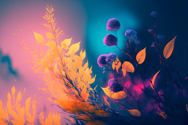 Magic art wallpaper colorful flower on neon nature background Generative AI