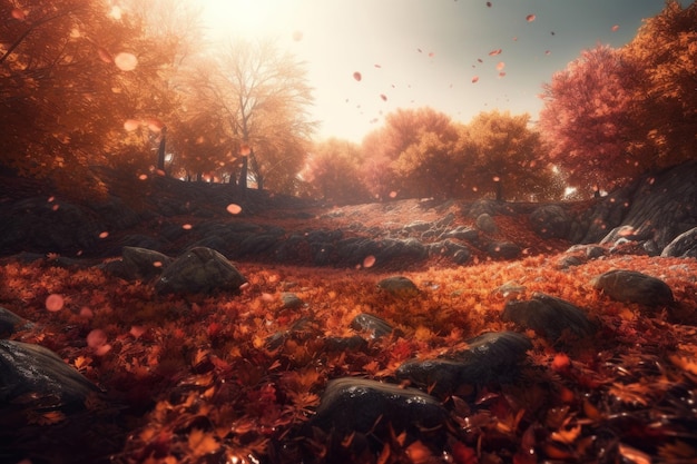 Magic autumn fall background Illustration AI Generative