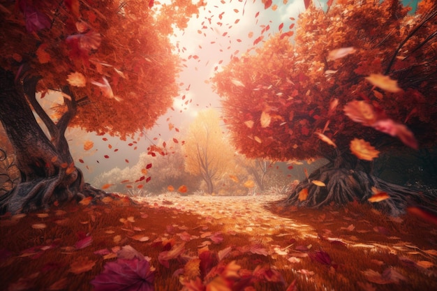 Magic autumn fall background Illustration AI Generative