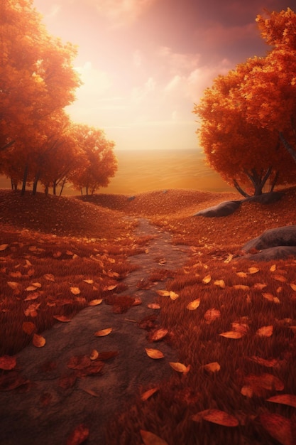 Magic Autumn Fall Background Illustration AI GenerativexA