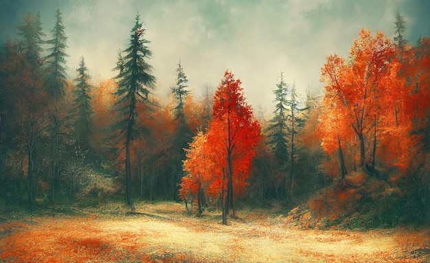 Magic autumn scenery Picturesque picture of autumn in the old style