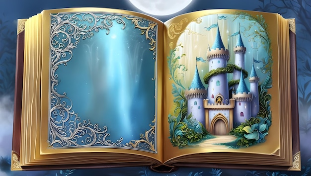 Magic Book Open Book Fairy tale and stories book Fairyland book with a magical castle