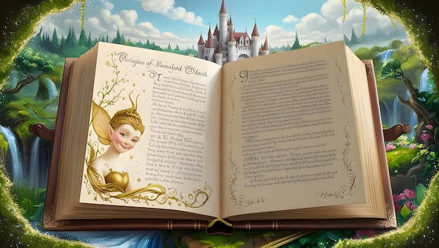 Magic Book Open Book Fairy tale and stories book Fairyland book with a magical castle