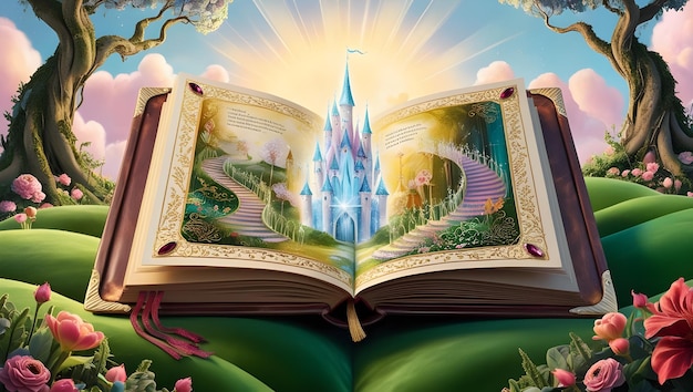 Magic Book Open Book Fairy tale and stories book Fairyland book with a magical castle