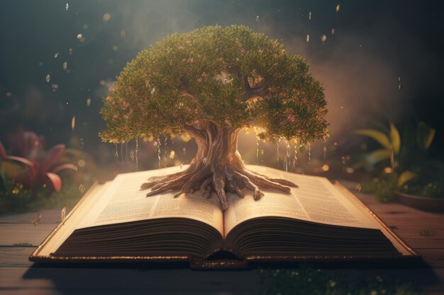 Magic book tree knowledge Oak nature Generate Ai